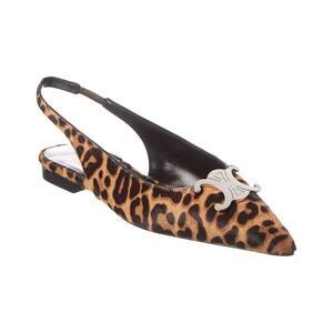 Celine Triomphe Haircalf Slingback Flat, Brown